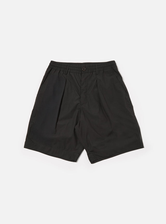 Black Recycled Polytech Pleated Track Short
