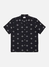 Black Embroidered Diamond Camp Shirt