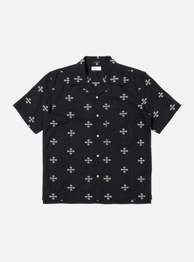 Black Embroidered Diamond Camp Shirt