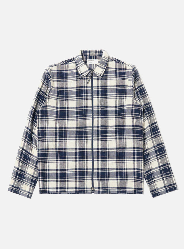 Navy Texture Plaid Zip Shirt