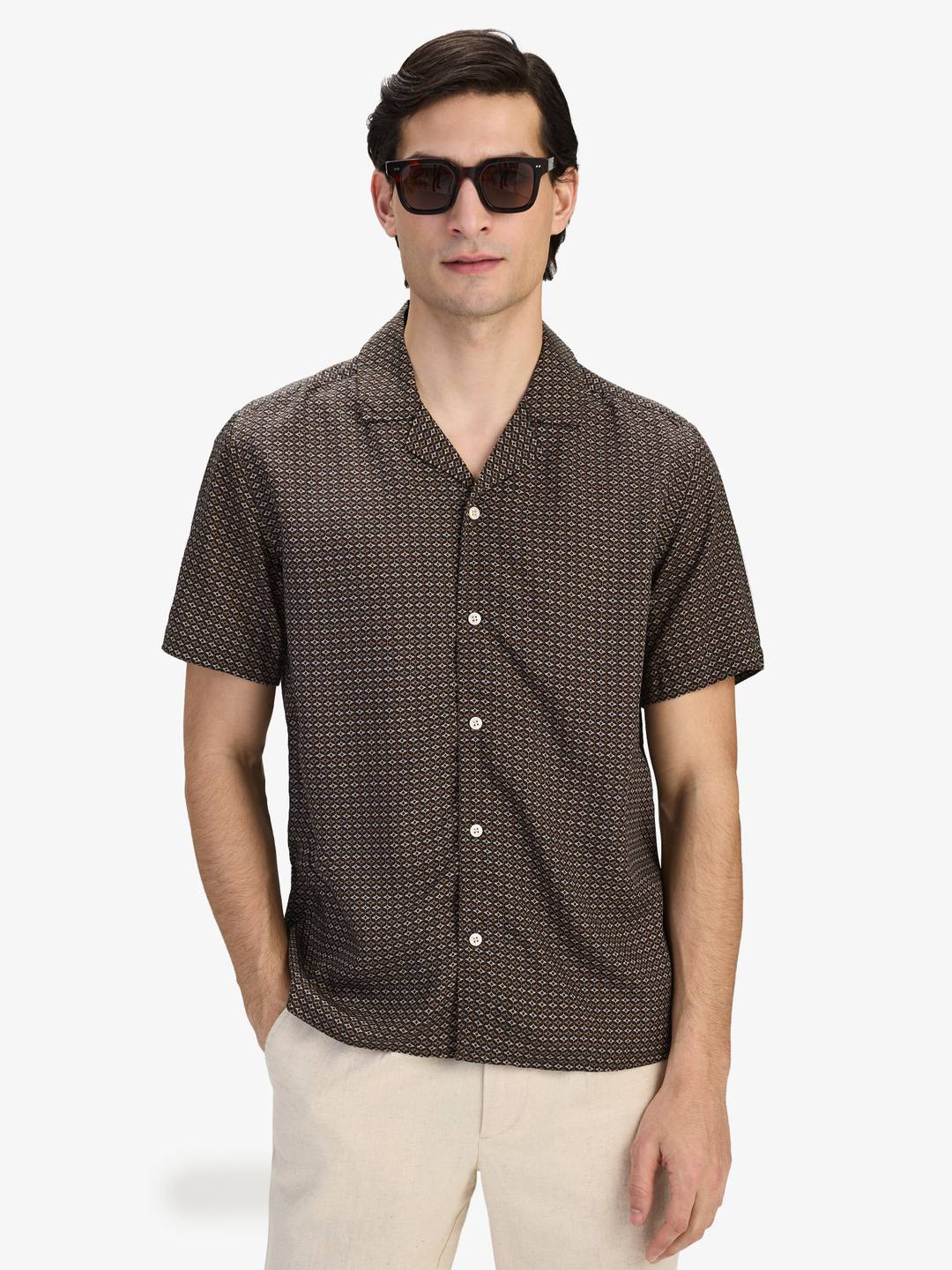 Casual Fit Printed Short Sleeve Shirt Lyocell