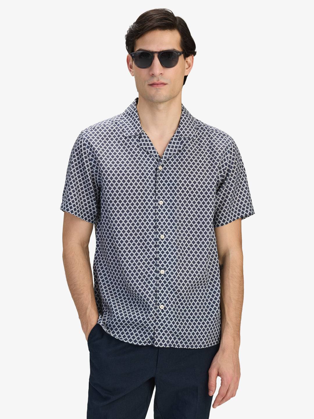 Casual Fit Printed Short Sleeve Shirt Lyocell