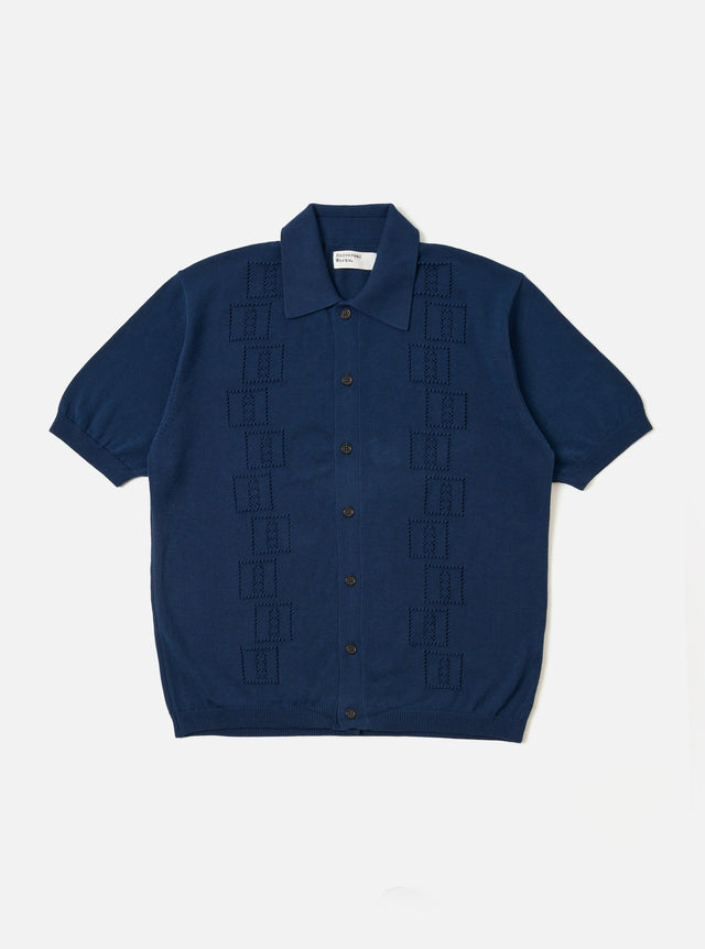 Dark Navy Cotton Lace Knit Jonny Knit Shirt