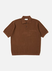 Brown Fine Texture Tricot S/S Knit Polo