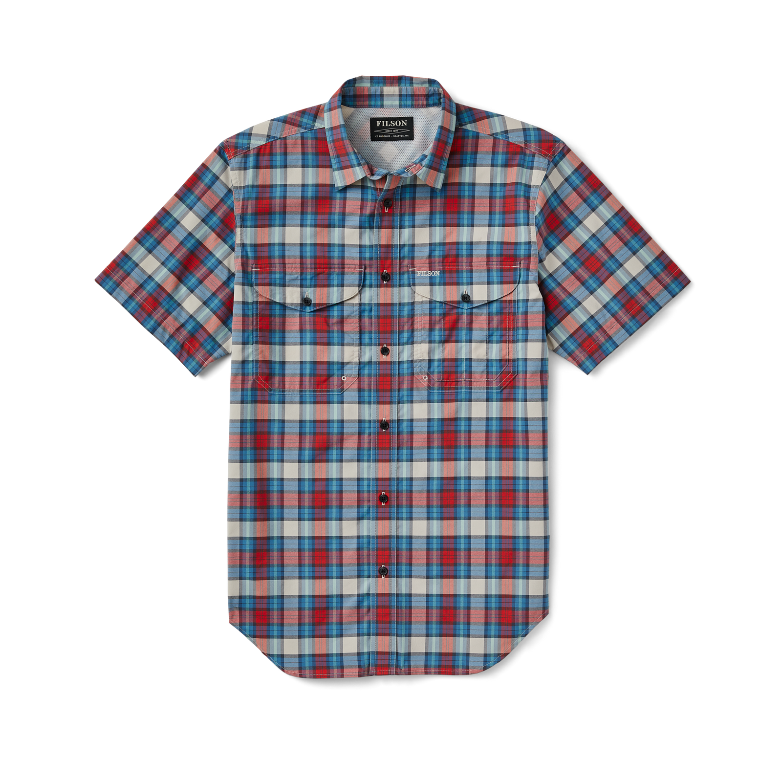Twin Lakes Short Sleeve Sport Shirt - Blue Cream / Red Black