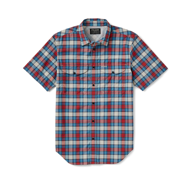 Twin Lakes Short Sleeve Sport Shirt - Blue Cream / Red Black