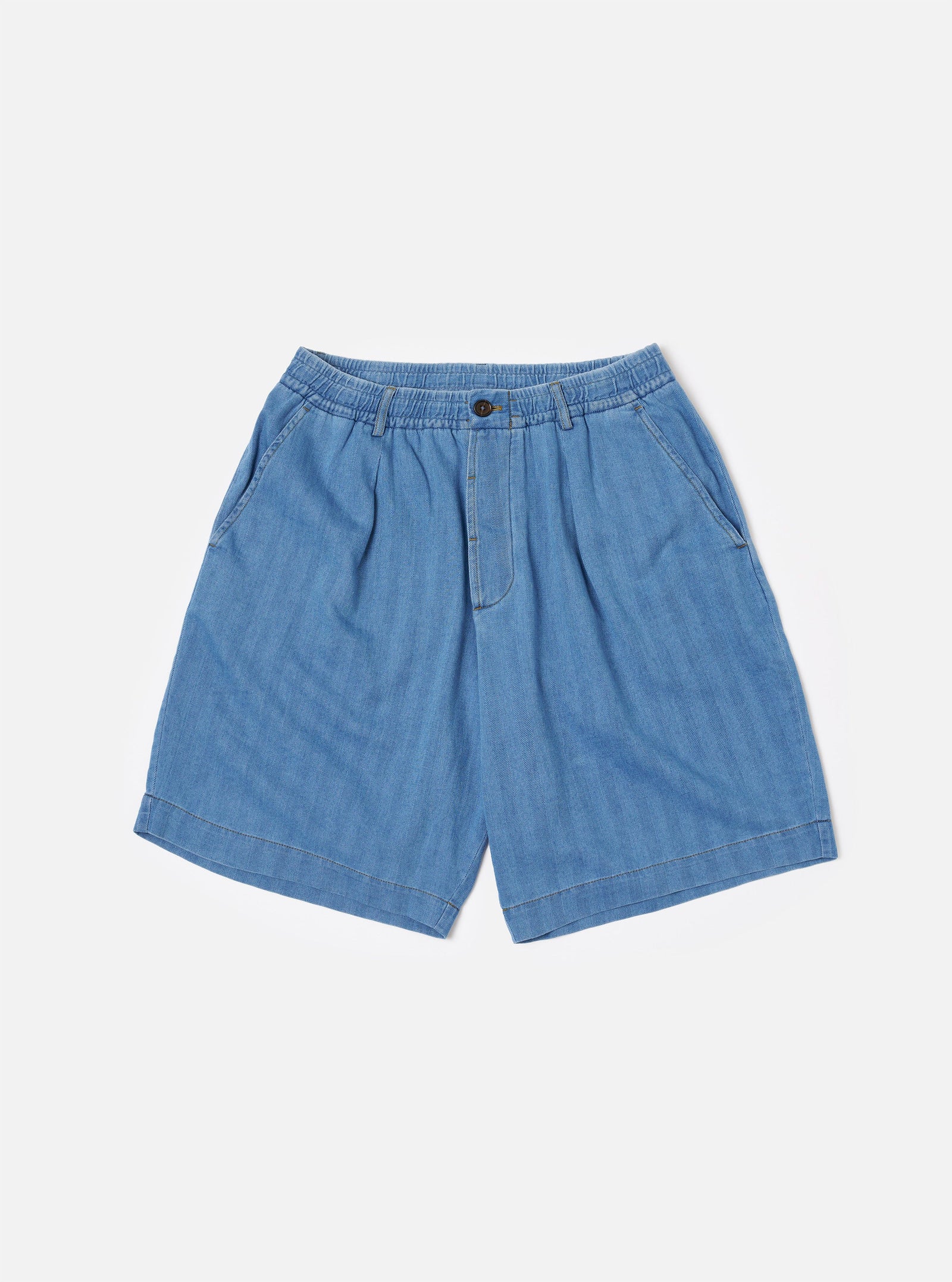 Washed Recycled Herringbone Pleated Track Short