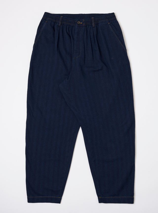Indigo Recycled Herringbone Pleated Track Pant