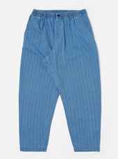 Washed Indigo Recycled Herringbone Pleated Track Pant