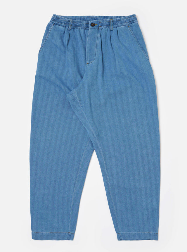 Washed Indigo Recycled Herringbone Pleated Track Pant