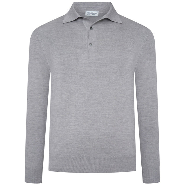Merino Wool Knitted Polo - Light Grey