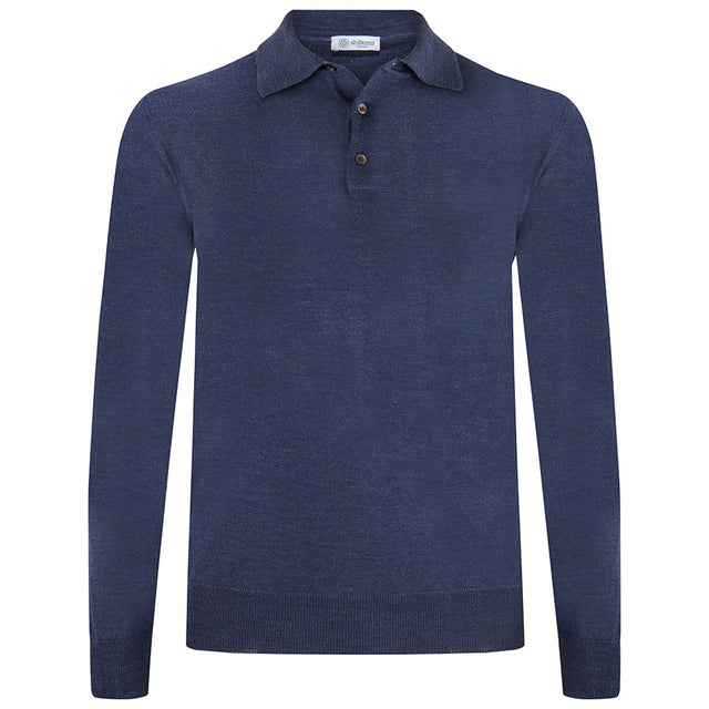 Merino Wool Knitted Polo - Denim