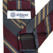 Repp Stripe Silk Tie Burgundy Grey Beige