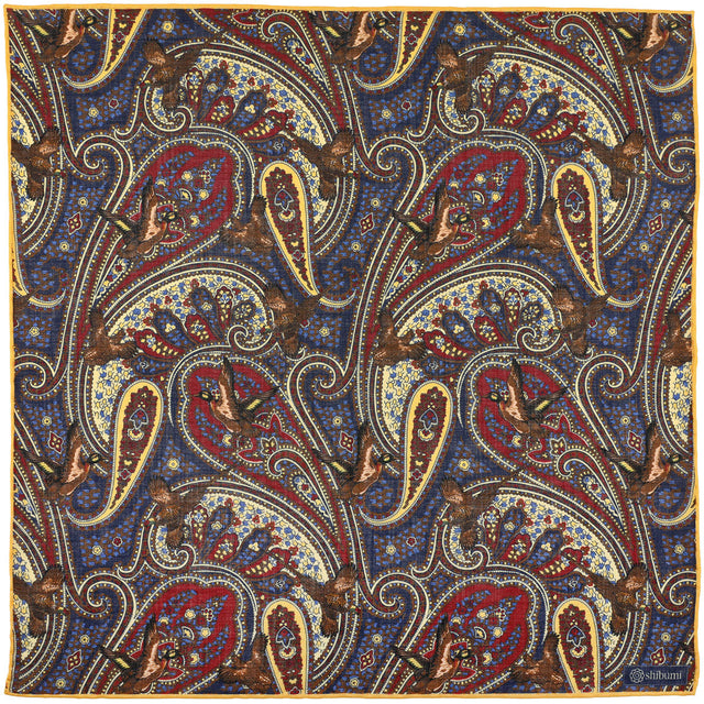Paisley Motif Wool / Silk Pocket Square - Cream - 40x40cm