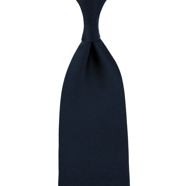 Plain Japanese Jacquard Silk Tie - Midnight - Hand-Rolled