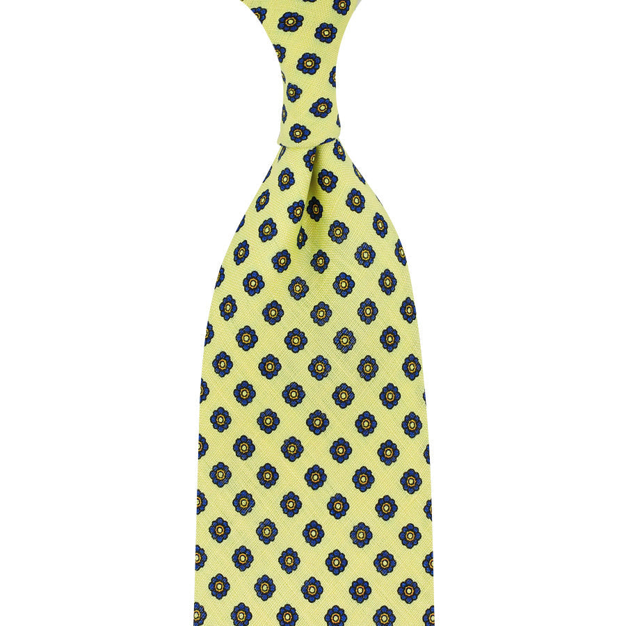 Shibumi Flower Printed Linen Tie Pale Hand Rolled