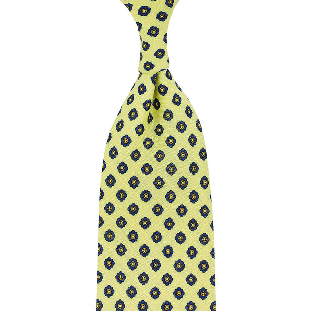 Shibumi-Flower Printed Linen Tie - Pale Yellow - Hand-Rolled
