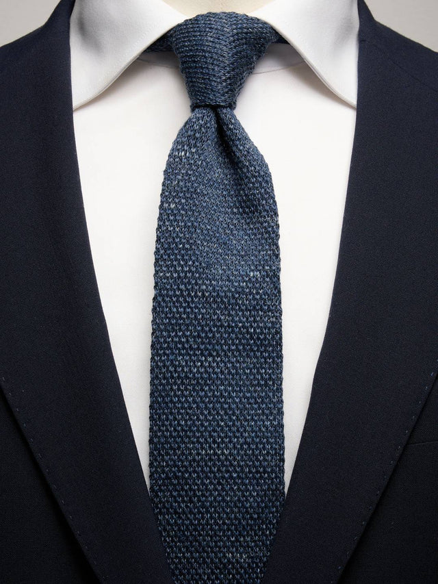 Mid Blue Knitted Tie Linen