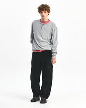Henley Neck L S T Shirts Melange Grey