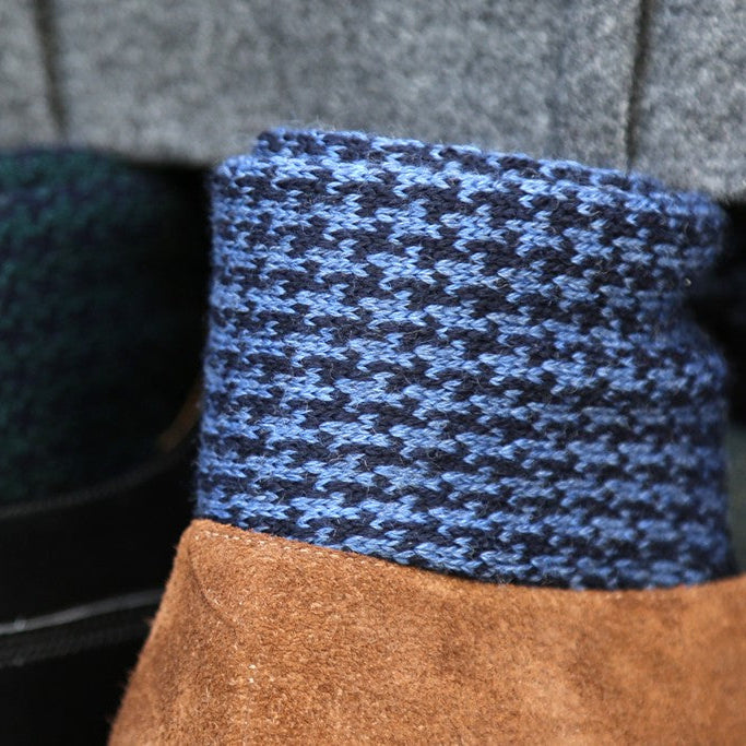 Marine Bleu Cobalt Pied De Poule Laine