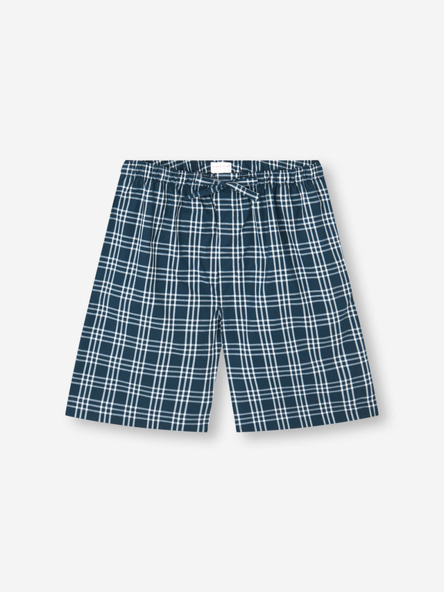 Men's Lounge Shorts Barker Cotton French Blue & White Check