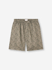Men's Lounge Shorts Cotton Batiste Camo Green Rose Print