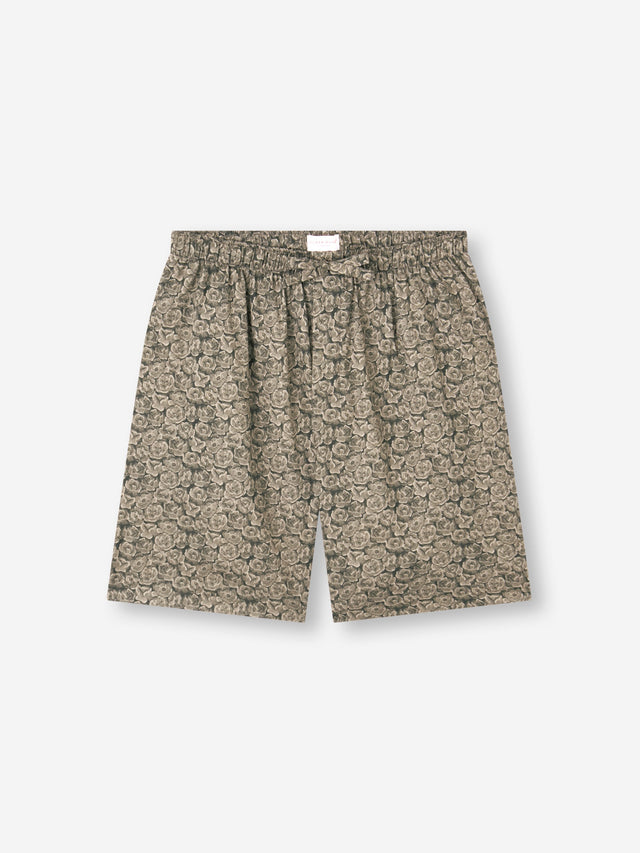 Men's Lounge Shorts Cotton Batiste Camo Green Rose Print