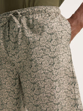 Men S Lounge Shorts Cotton Batiste Camo Green Rose Print
