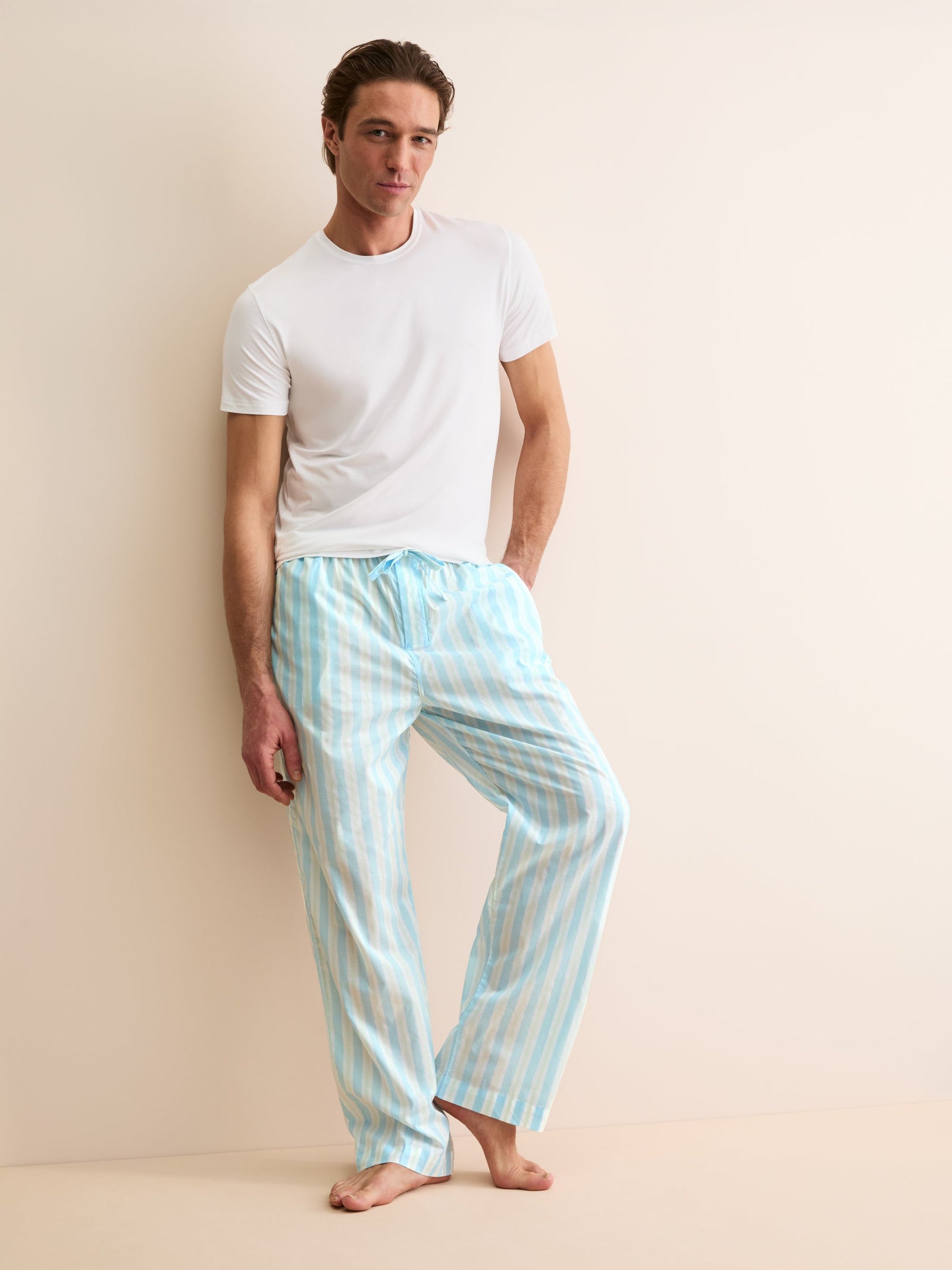Men S Lounge Pants Amalfi Cotton Batiste Aqua Stripe