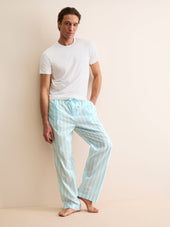 Men's Lounge Pants Amalfi Cotton Batiste Aqua Blue Stripe