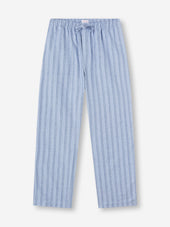 Men's Lounge Pants Arran Brushed Cotton Blue Herringbone Stripe