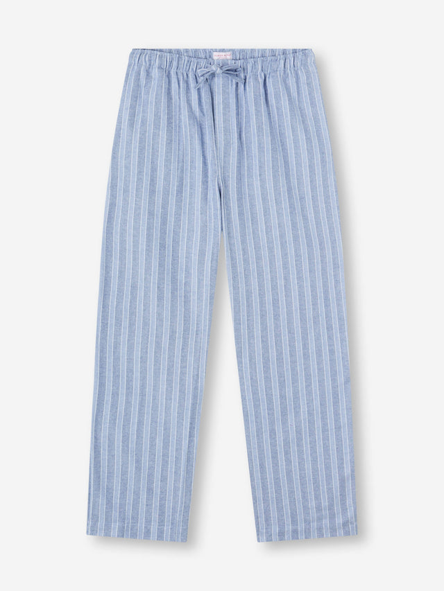 Men's Lounge Pants Arran Brushed Cotton Blue Herringbone Stripe