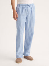 Men's Lounge Pants Arran Brushed Cotton Blue Herringbone Stripe