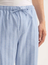 Men's Lounge Pants Arran Brushed Cotton Blue Herringbone Stripe