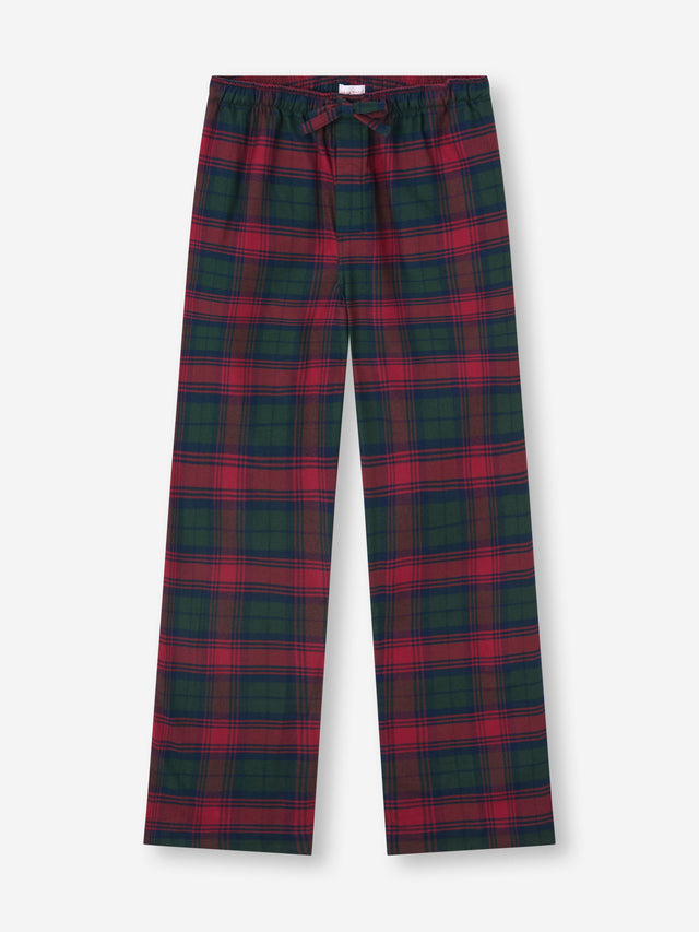 Men's Lounge Pants Kelburn Brushed Cotton Burgundy Red & Green Check