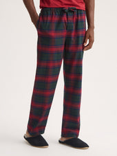 Men's Lounge Pants Kelburn Brushed Cotton Burgundy Red & Green Check