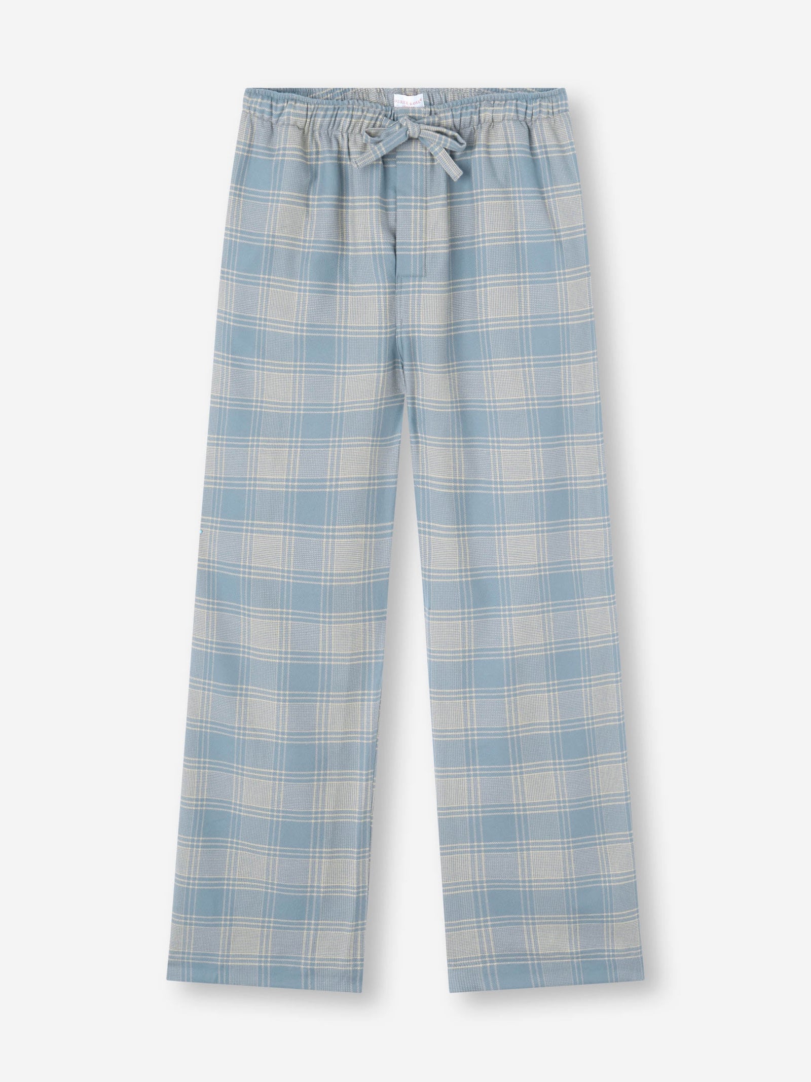 Men's Lounge Pants Kelburn Brushed Cotton Storm Blue & Ecru Check