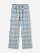 Men's Lounge Pants Kelburn Brushed Cotton Storm Blue & Ecru Check
