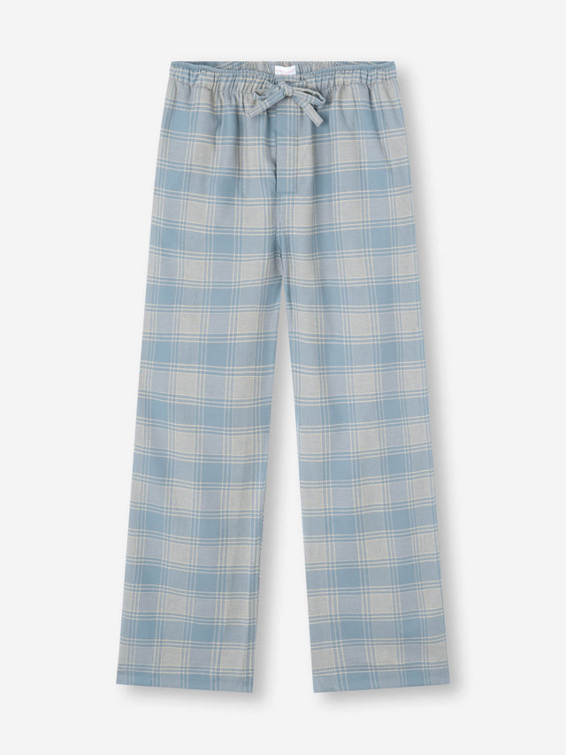 Men's Lounge Pants Kelburn Brushed Cotton Storm Blue & Ecru Check