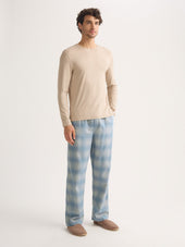 Men's Lounge Pants Kelburn Brushed Cotton Storm Blue & Ecru Check