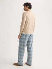 Men's Lounge Pants Kelburn Brushed Cotton Storm Blue & Ecru Check