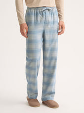 Men's Lounge Pants Kelburn Brushed Cotton Storm Blue & Ecru Check