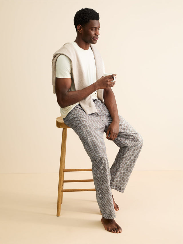 Men's Lounge Pants London Geo Cross Cotton Batiste Taupe