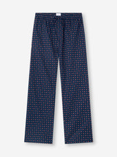 Men's Lounge Pants Cotton Batiste Navy Blue Rose Motif