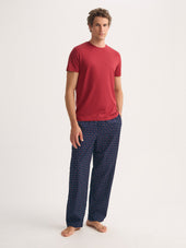 Men's Lounge Pants Cotton Batiste Navy Blue Rose Motif