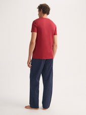 Men's Lounge Pants Cotton Batiste Navy Blue Rose Motif