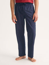 Men's Lounge Pants Cotton Batiste Navy Blue Rose Motif