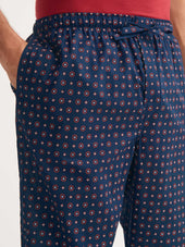 Men's Lounge Pants Cotton Batiste Navy Blue Rose Motif