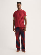Men's Lounge Pants Royal Cotton Navy Blue & Red Stripe