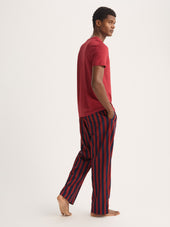 Men's Lounge Pants Royal Cotton Navy Blue & Red Stripe
